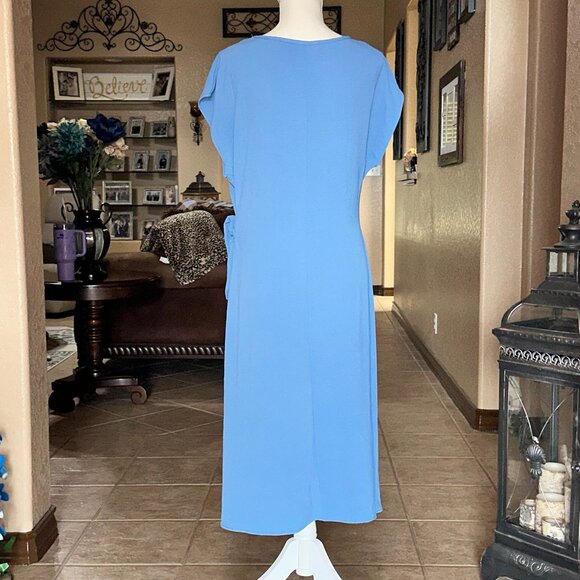 See You Monday*Midi Light Blue Dress w/Tied Waist - Picture 3 of 4